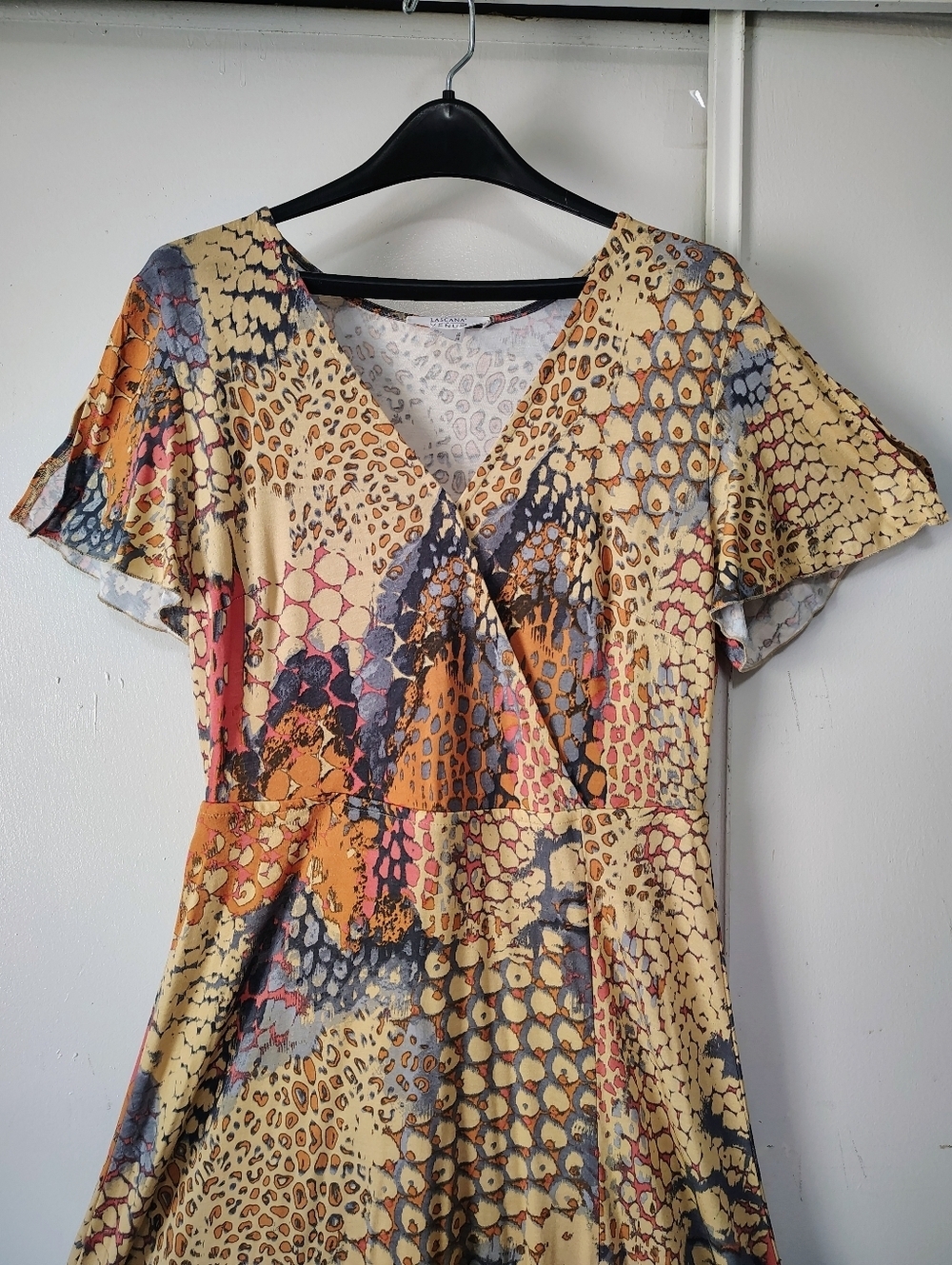 Lascana Maxi Dress — Multi-printed orange asymmetrical Ruffles side slit sz M. - Picture 6 of 16
